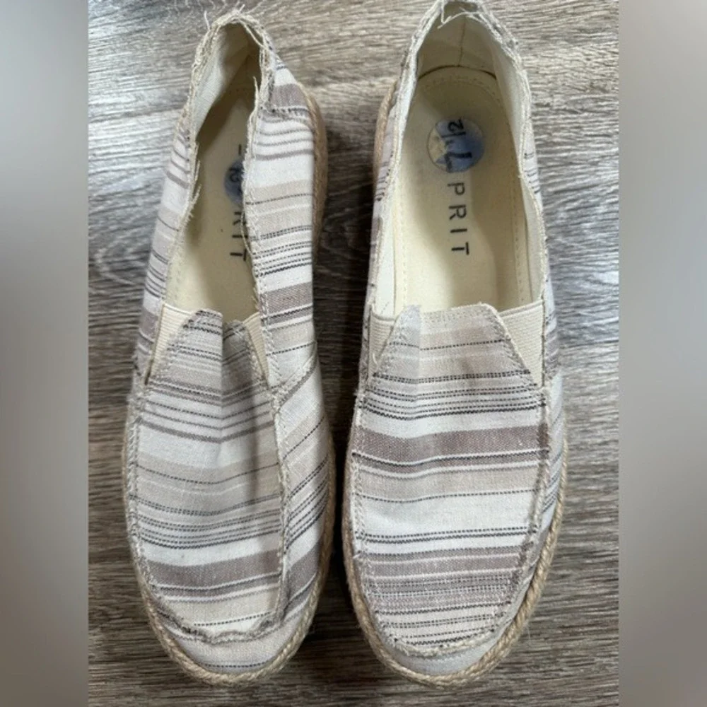 Esprit Loafer Women's 7.5 White Beige Brown Striped Shoes Espadille Noella Beach